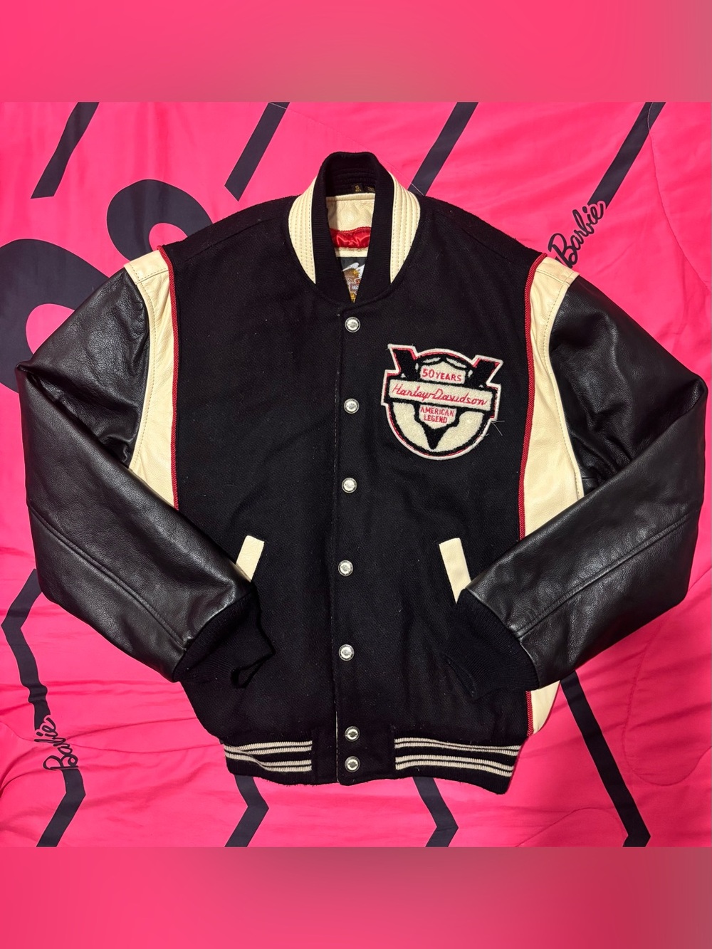 VTG Harley Davidson 50th Anniversary Wool Leather Varsity Jacket Mens S